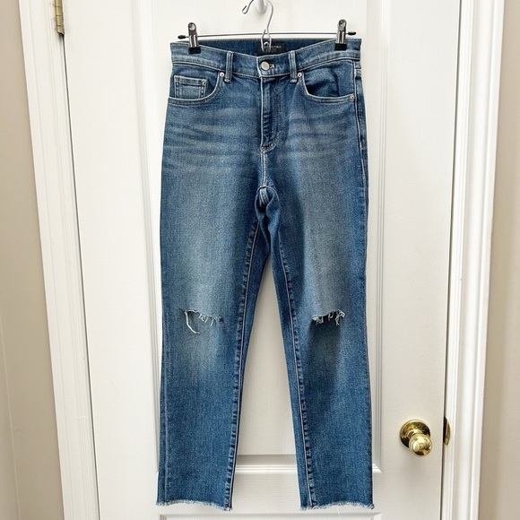 Banana Republic High Rise Straight Leg Jeans Distressed Raw Hem Blue Size 0/25 - Picture 3 of 14